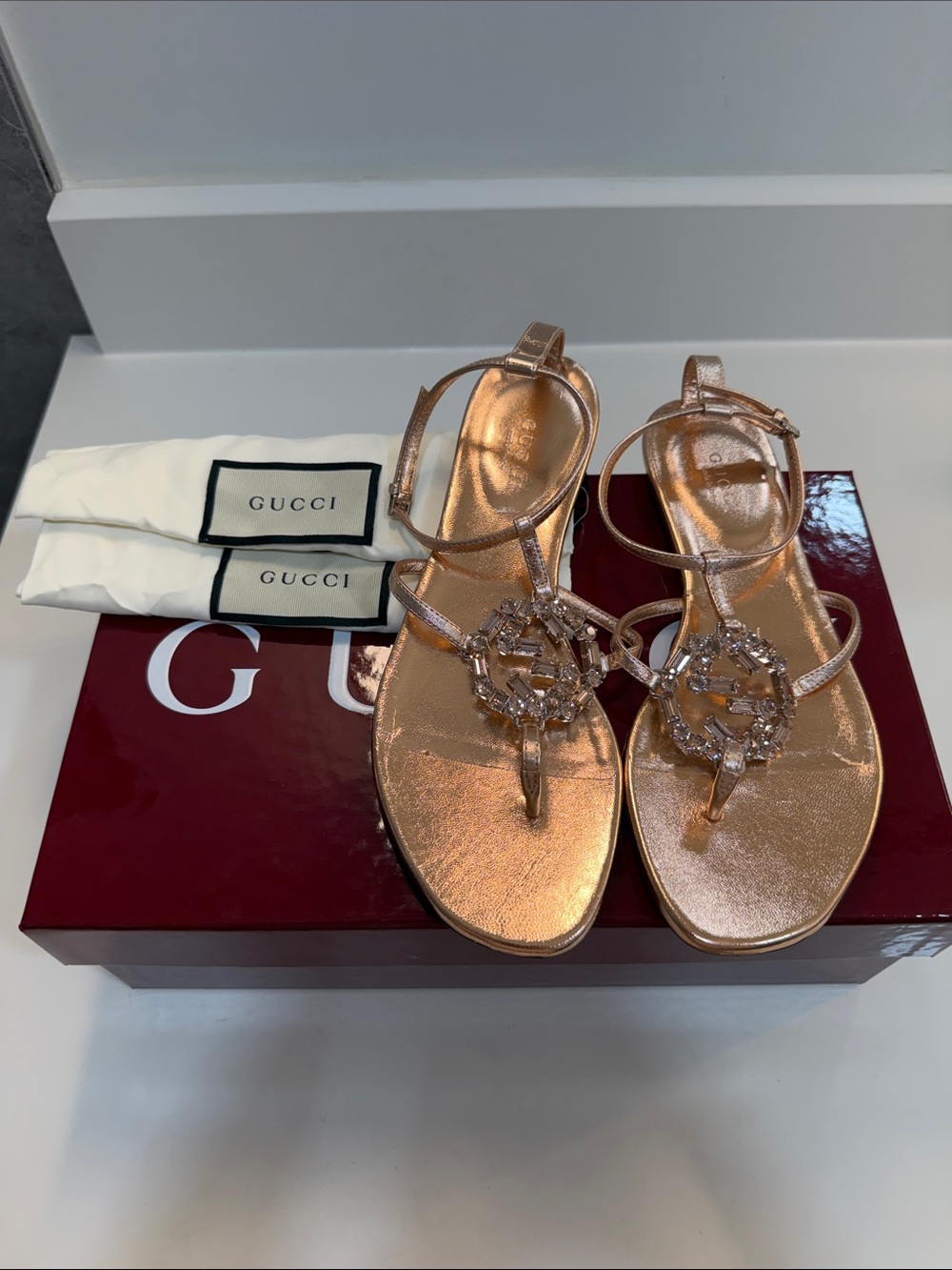 Gucci sandals with a G Crystal Embellishment